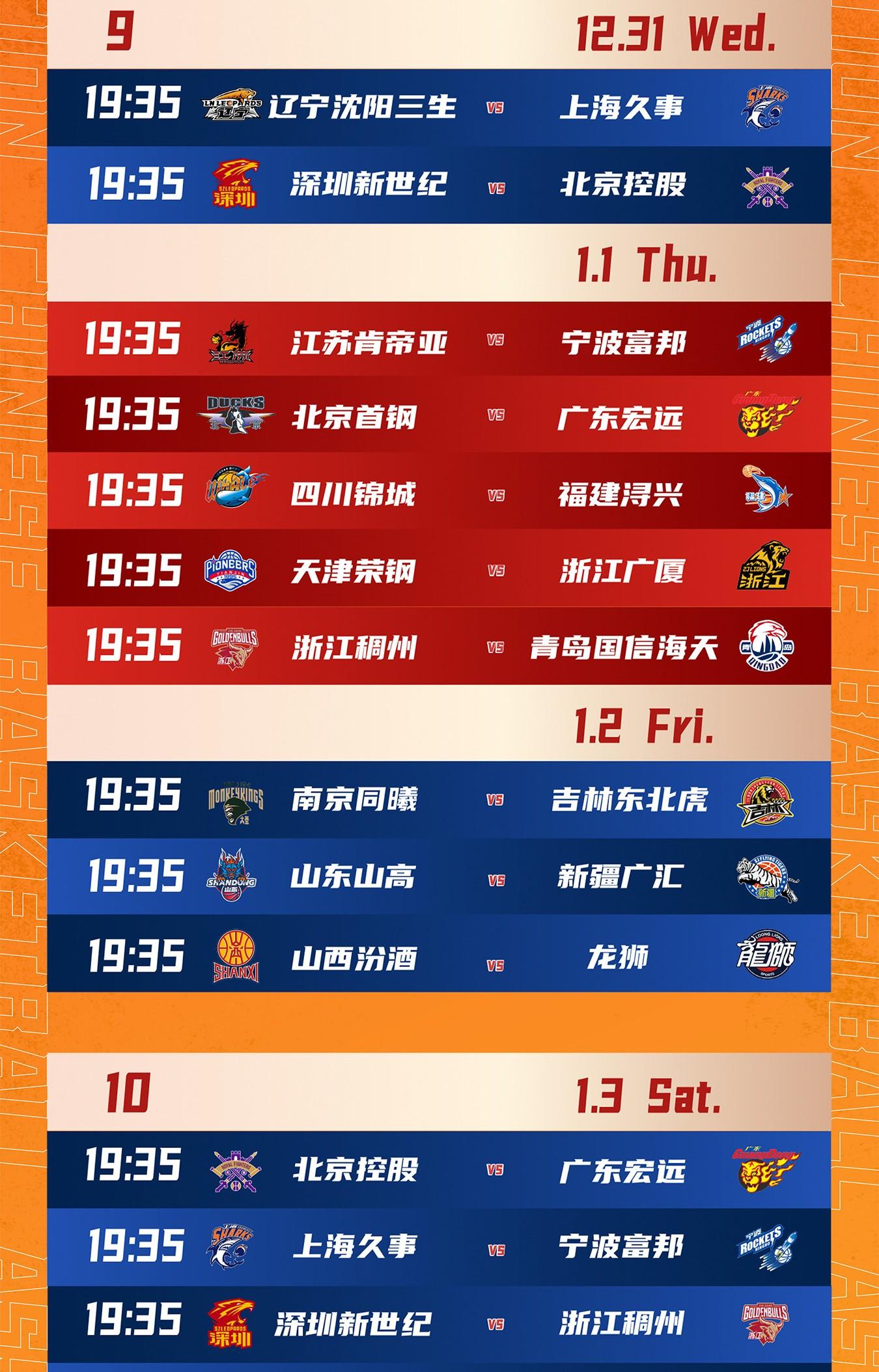cba新赛季赛程来了广东队1月要打硬仗辽篮开局就连碰广厦和首钢
