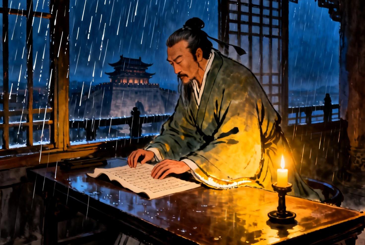 诸葛亮夜观天象,预感蜀汉将亡,遂以锦囊藏计,留给后主刘禅:若亡国之时
