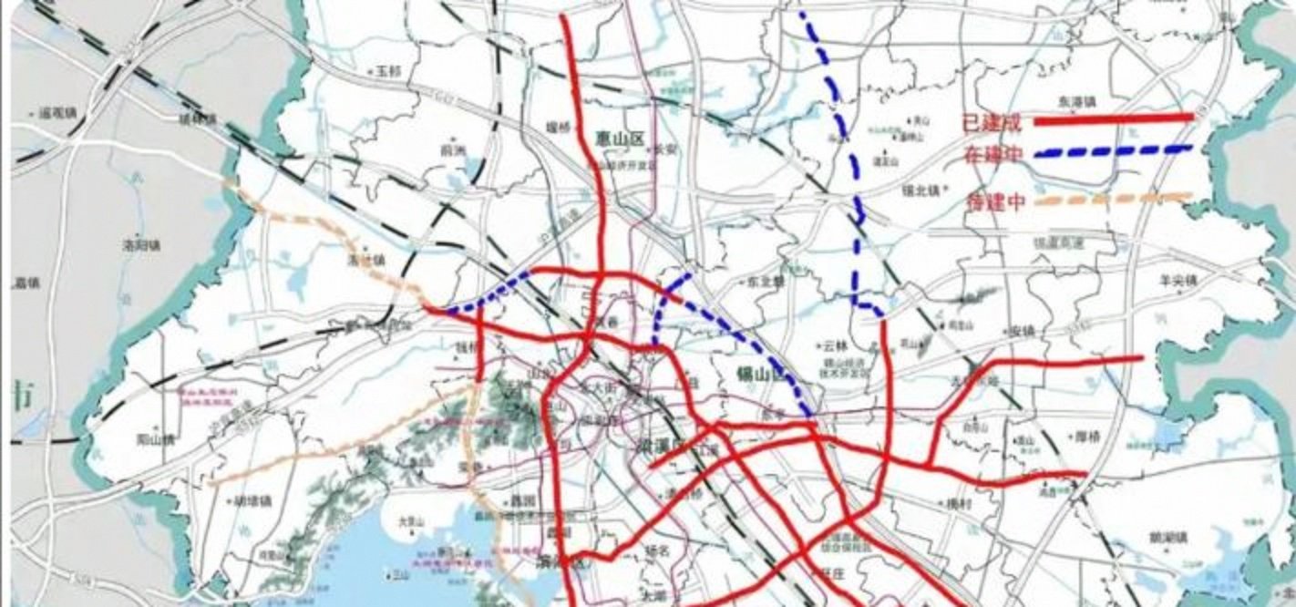 无锡城区快速路图仍有遗憾,期待中环快闭合,太湖大道两头早打通,同时