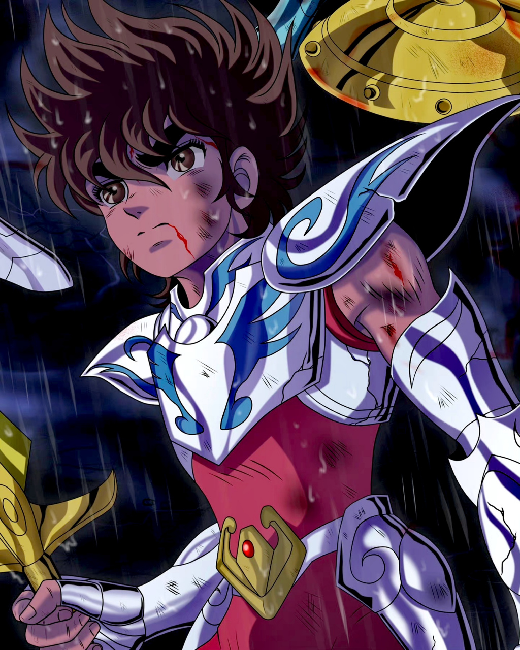 一组圣斗士青铜五小强绘画作品欣赏,每人都拿着一件天秤座的武器,by