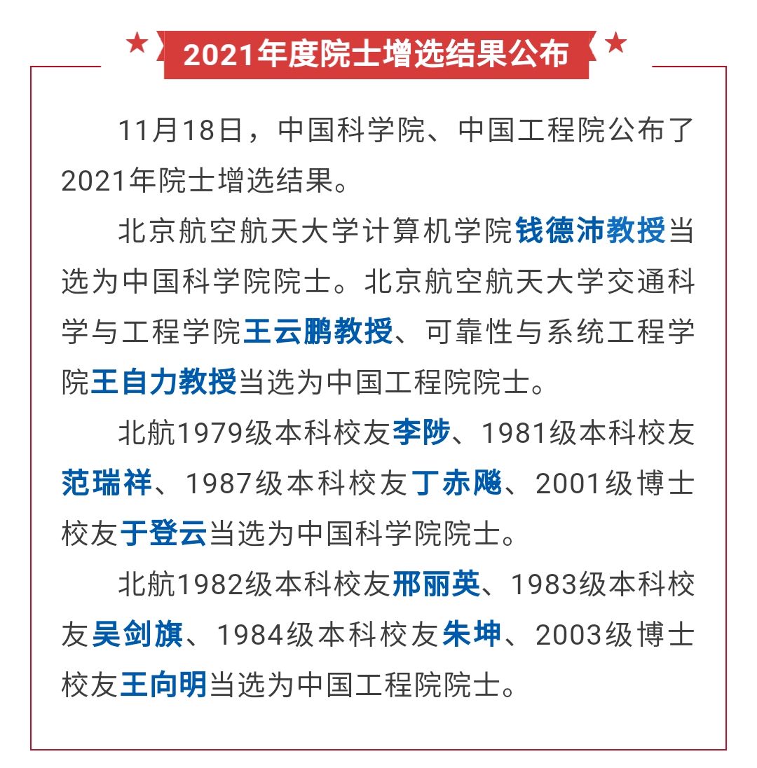 重磅!北航3位教授,8位校友当选中国科学院,中国工程院院士!