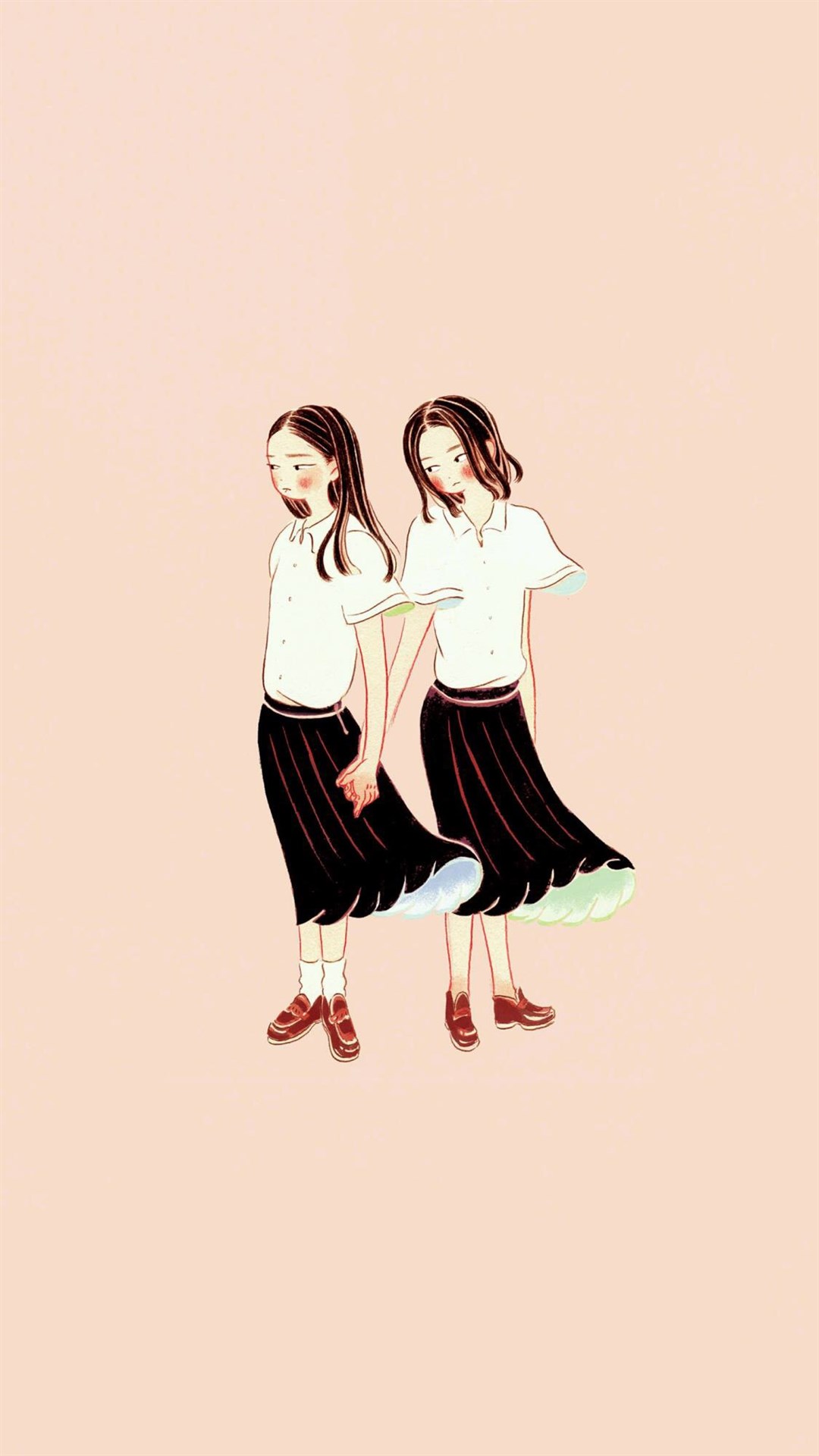 画风清新的闺蜜插画,简单的场景亲密的互动,展现女孩之间的友情