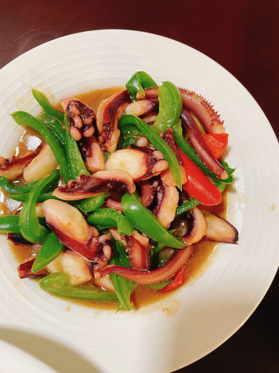 潮汕家常菜 五花肉炒糯米笋 清炒包心菜 青椒炒章鱼须 肉卷紫菜汤