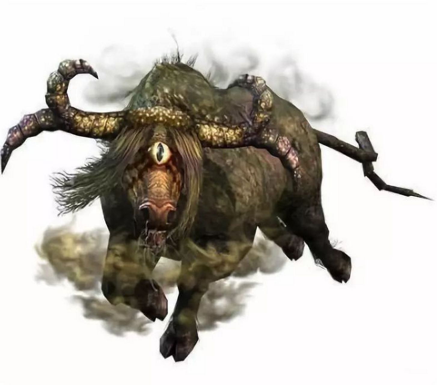 蜚 出于太山,样子象牛,头部白色,独眼,蛇尾,上古的瘟疫之兽.#山海经