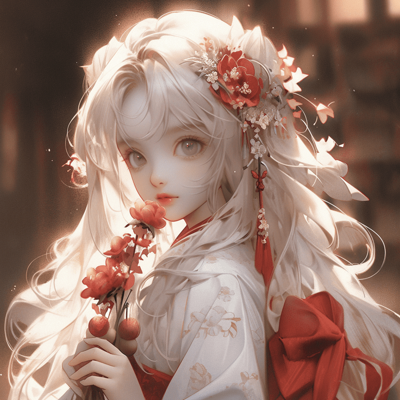 你心中的梦幻白发女神来了#ai绘画# #古风插画