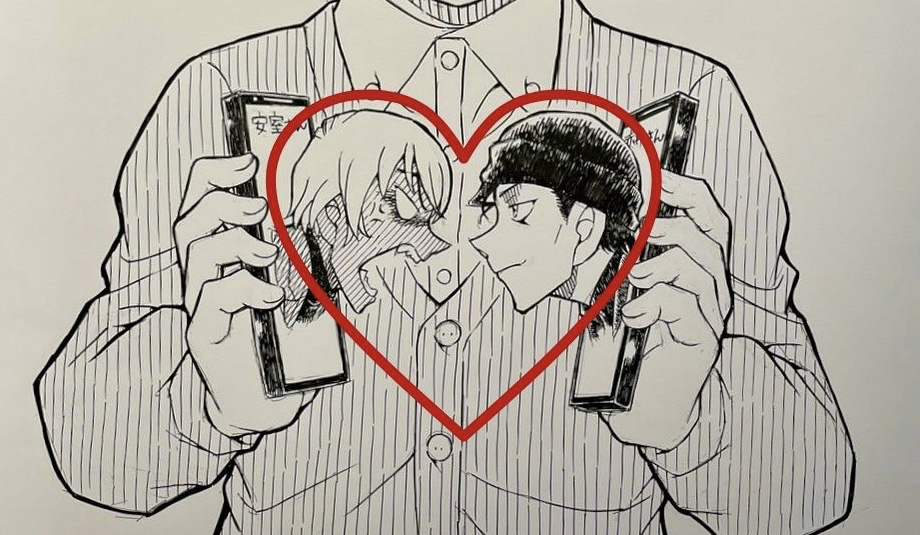 青山刚昌柯南咖啡店签绘第2弹,赤井秀一安室透斗嘴,连成爱心形