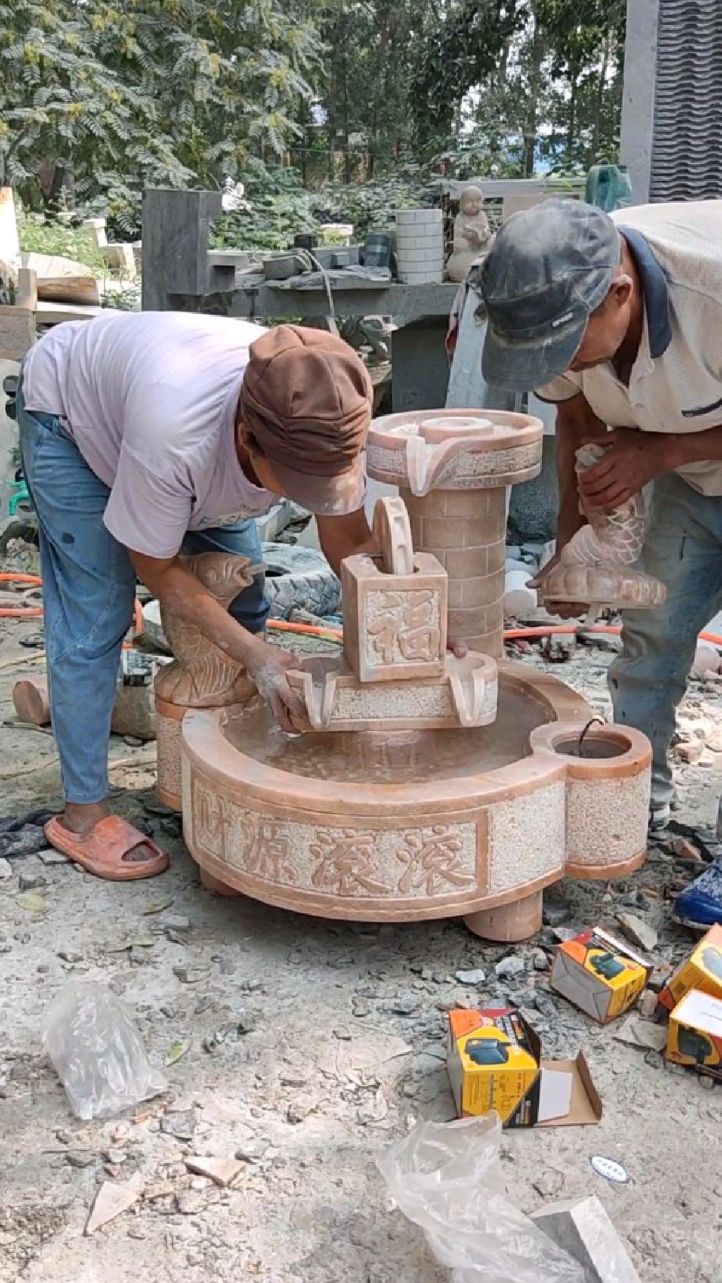 庭院流水景观石雕流水摆件风水球养鱼池