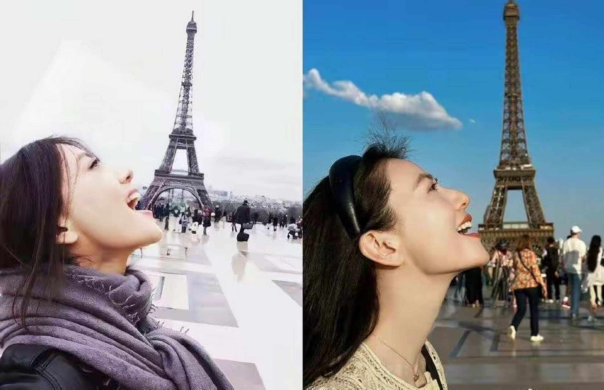 高圆圆分享十年前后与巴黎铁塔合照 美貌依旧能打   6月6日,高圆圆在