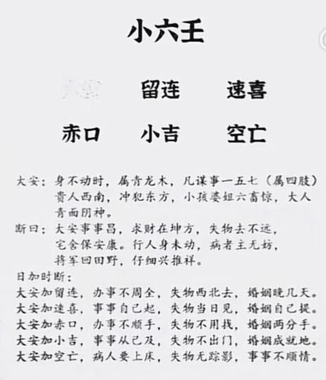 小六壬掌赏析
