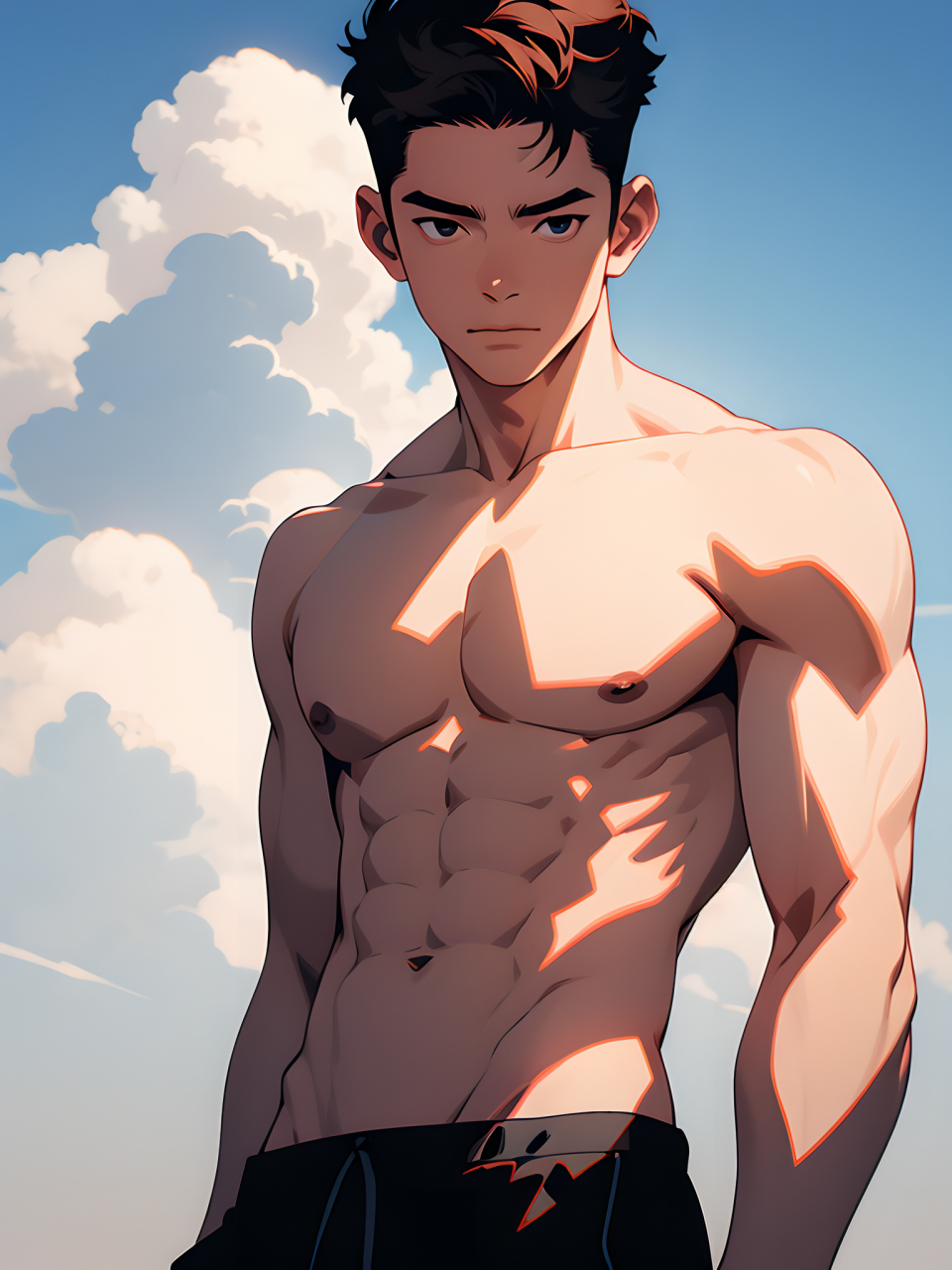你的阳光腹肌男孩#ai绘画# #动漫头像和壁纸# #腹肌