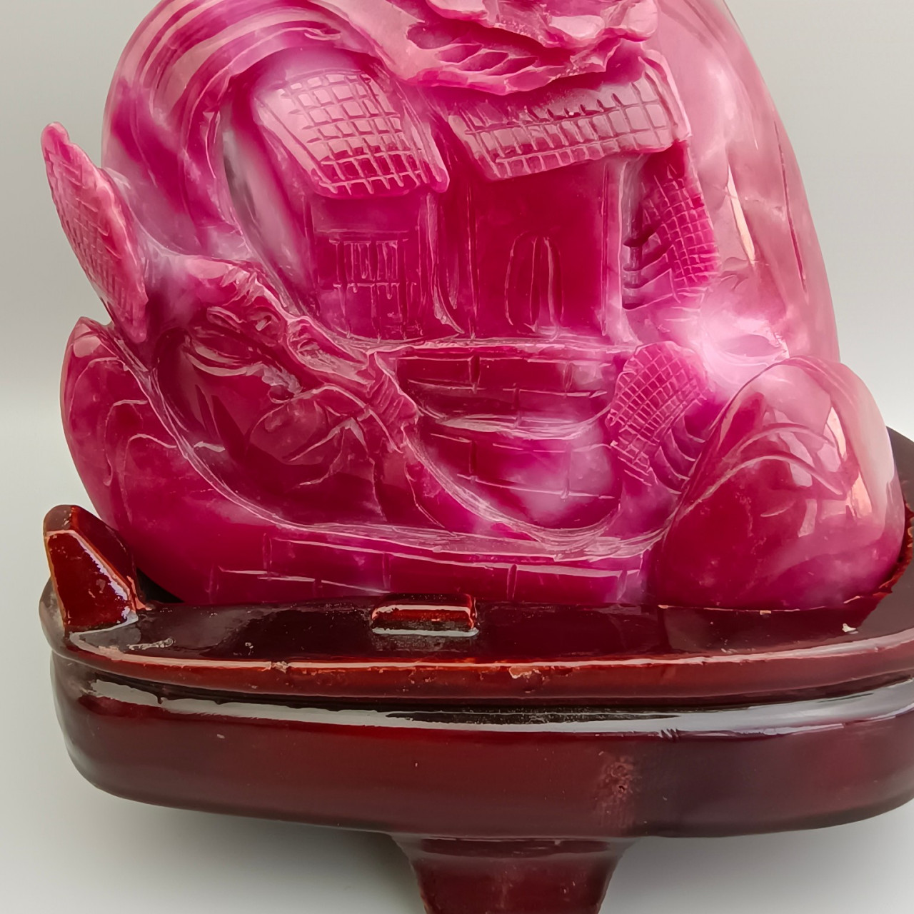 古玉老玉古董收藏的古代缅甸红翡老翡翠安居乐业山水人物摆件 手工