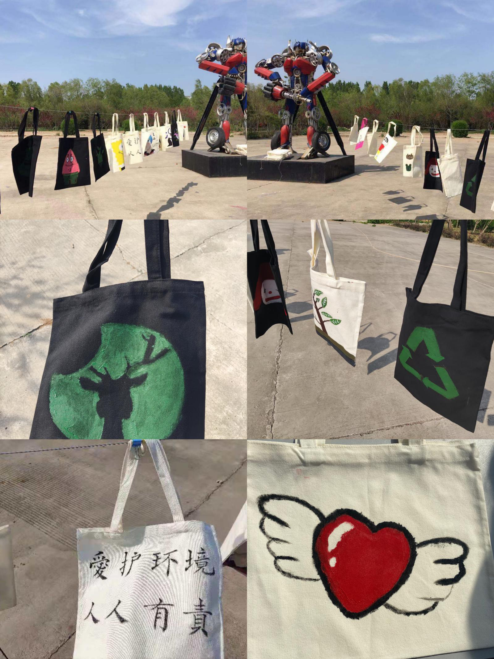 鹤汽院组织开展畅享绿色生活,手绘美丽校园 环保袋涂鸦活动