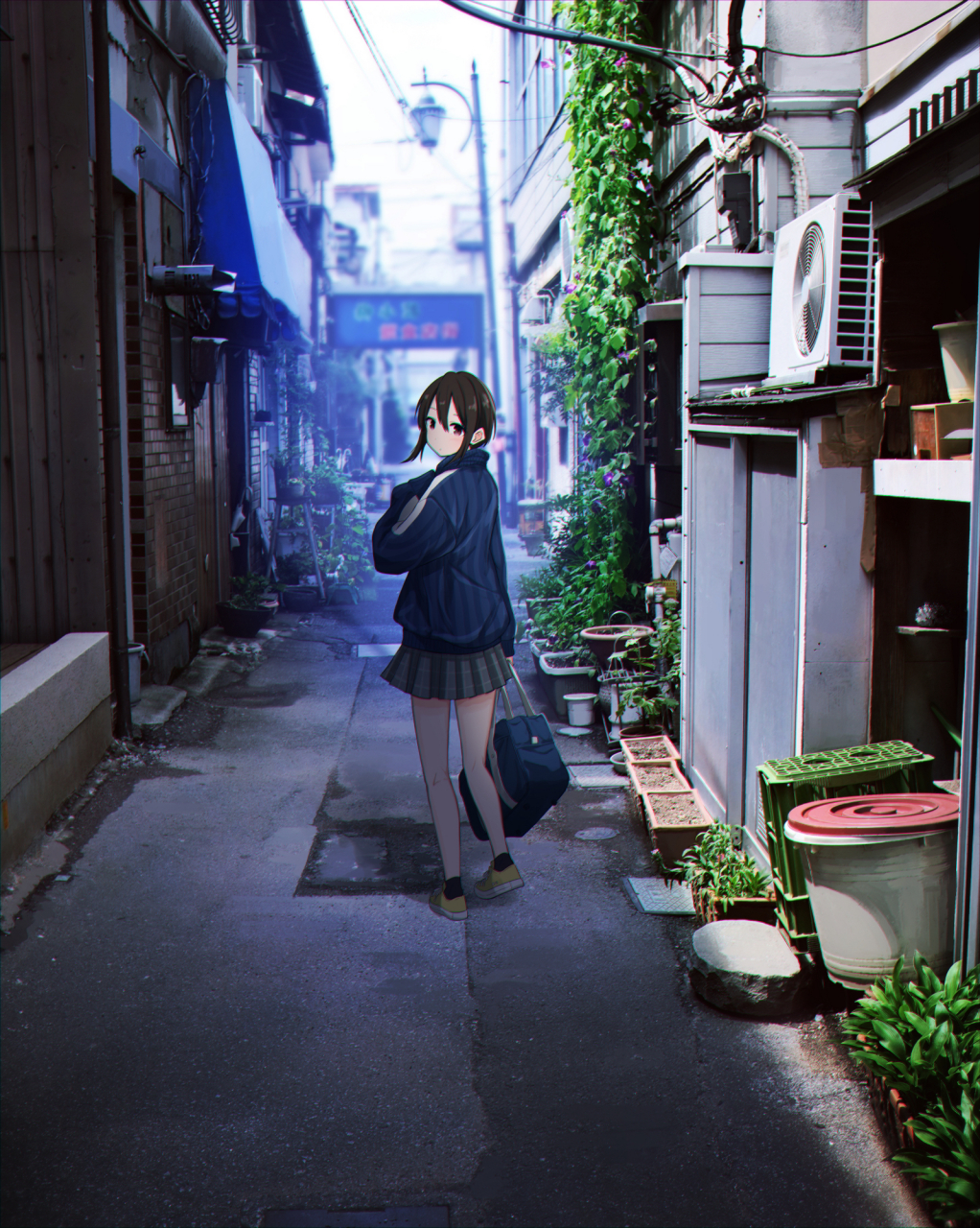 小巷里的回眸#二次元#  画师:さけハラス
