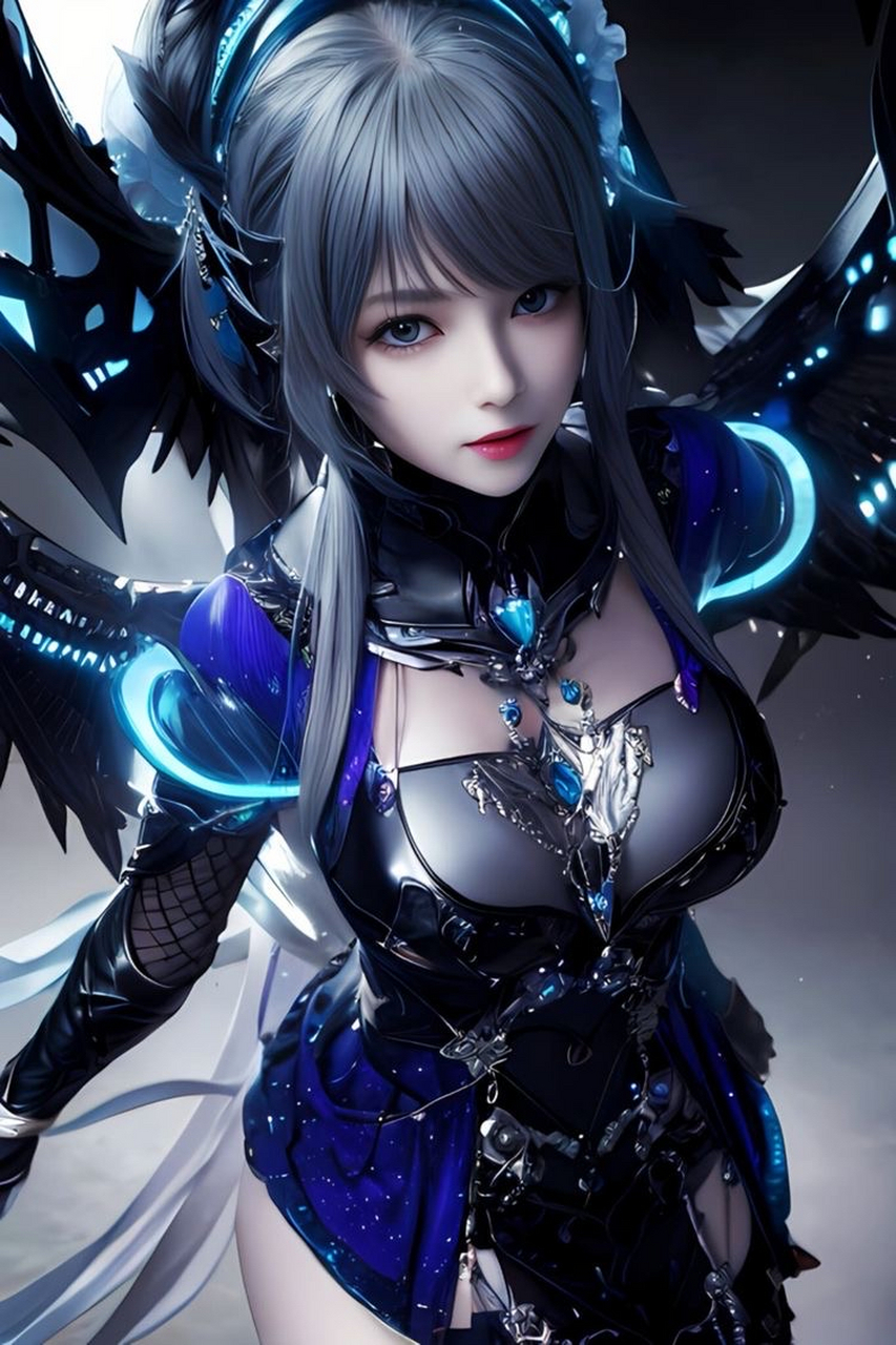 神秘而迷人,蓝色紧身衣下的银发美女9778 #ai绘画