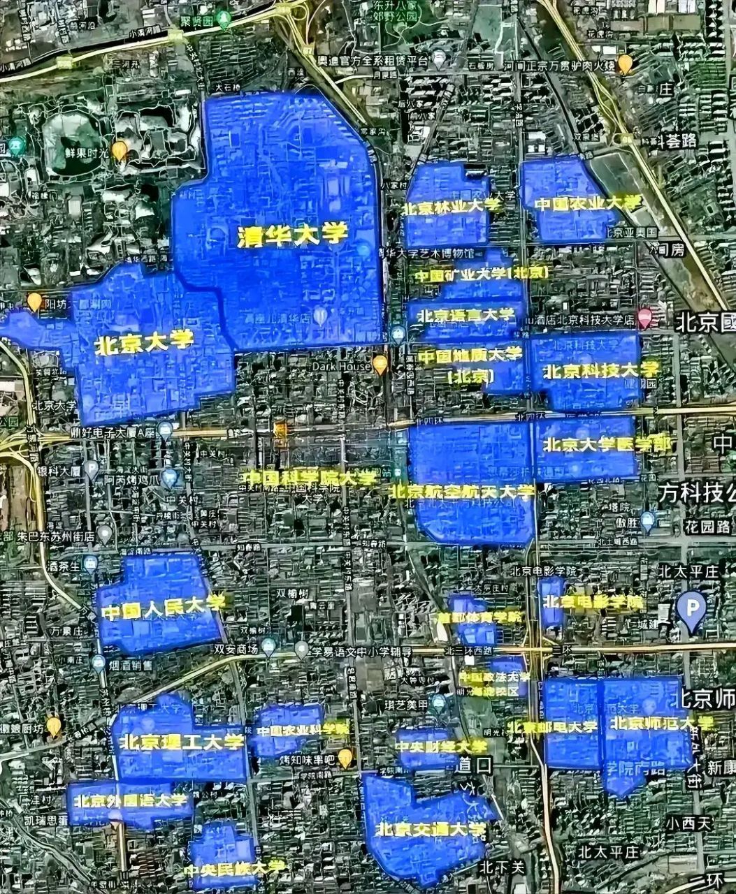 北京各大学地图分布图图片