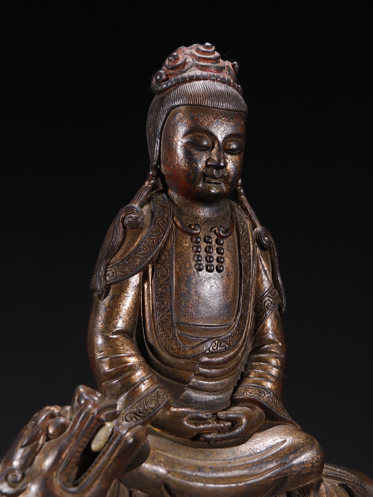 铜漆金文殊菩萨造像