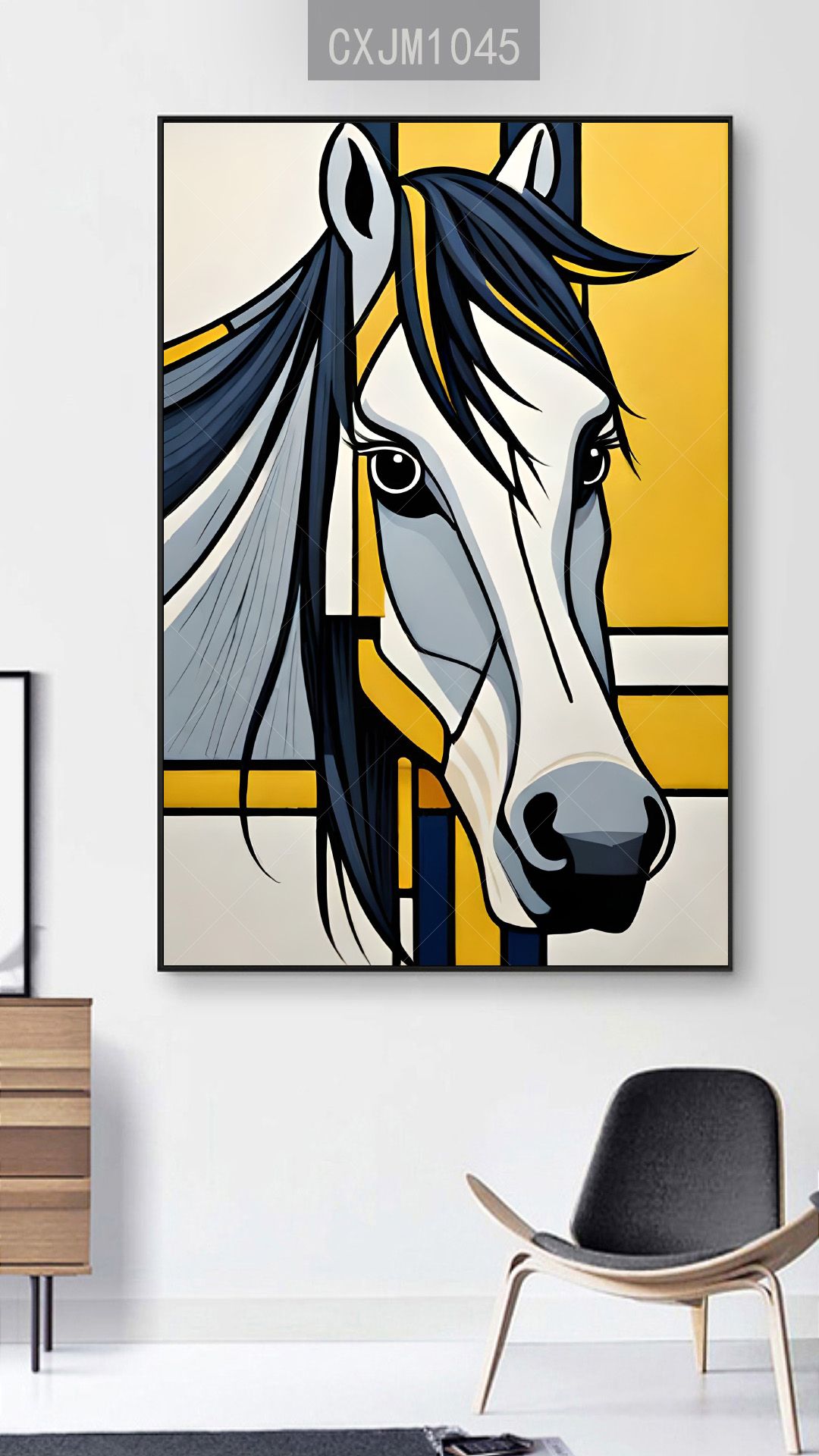 ai绘画大行其道,创意抽象几何马到成功玄关装饰画图片素材