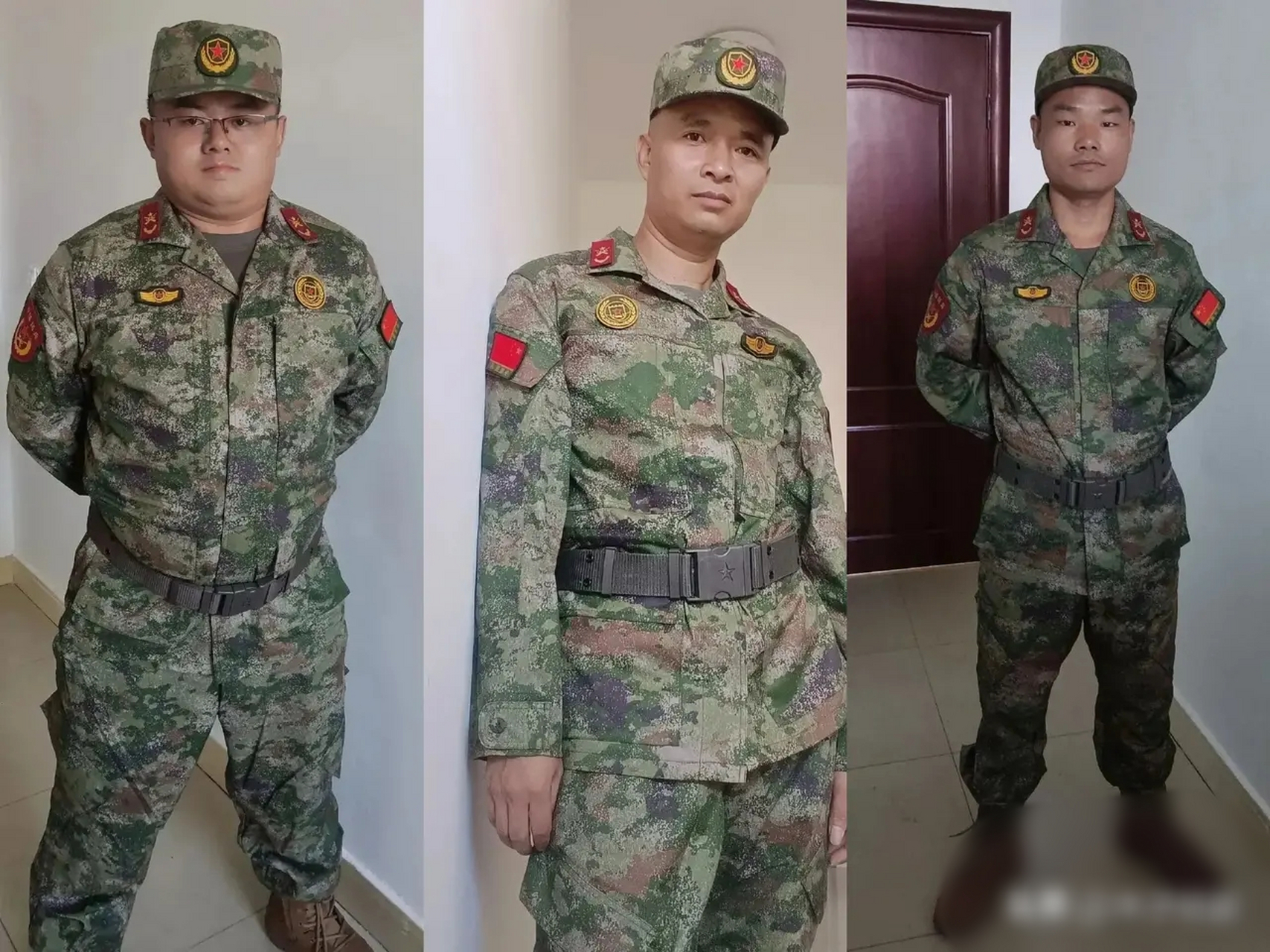 民兵新式作训服,臂章,领章非常鲜艳.