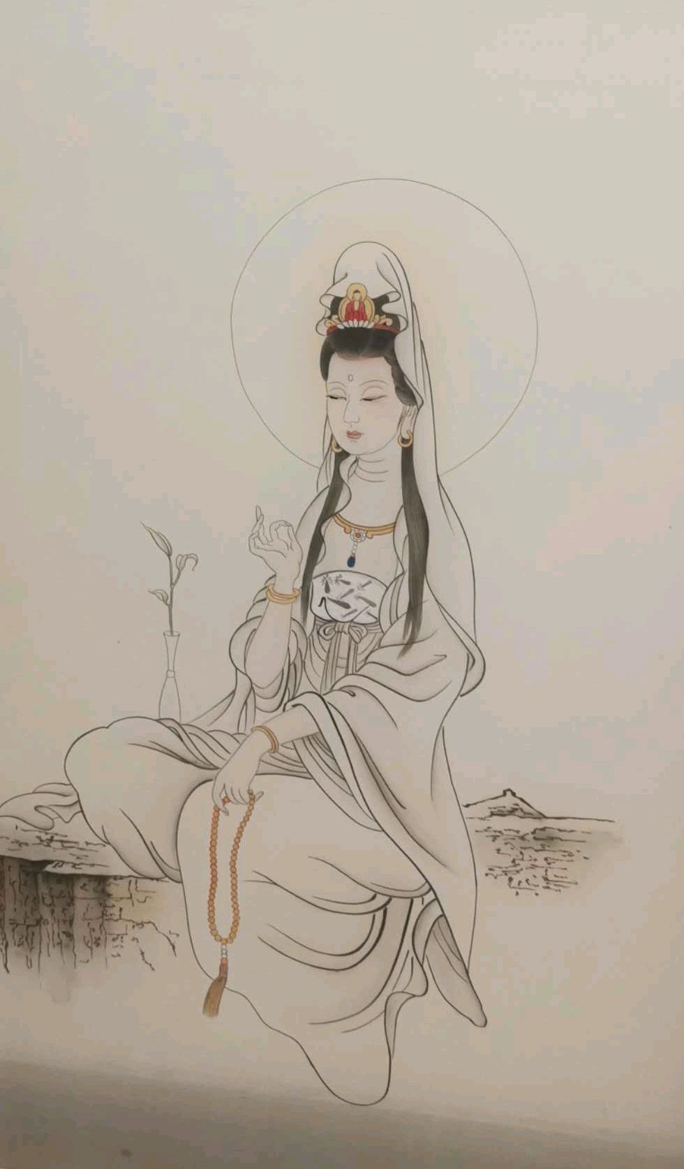 潘澄净老师手绘绢本《观自在菩萨》