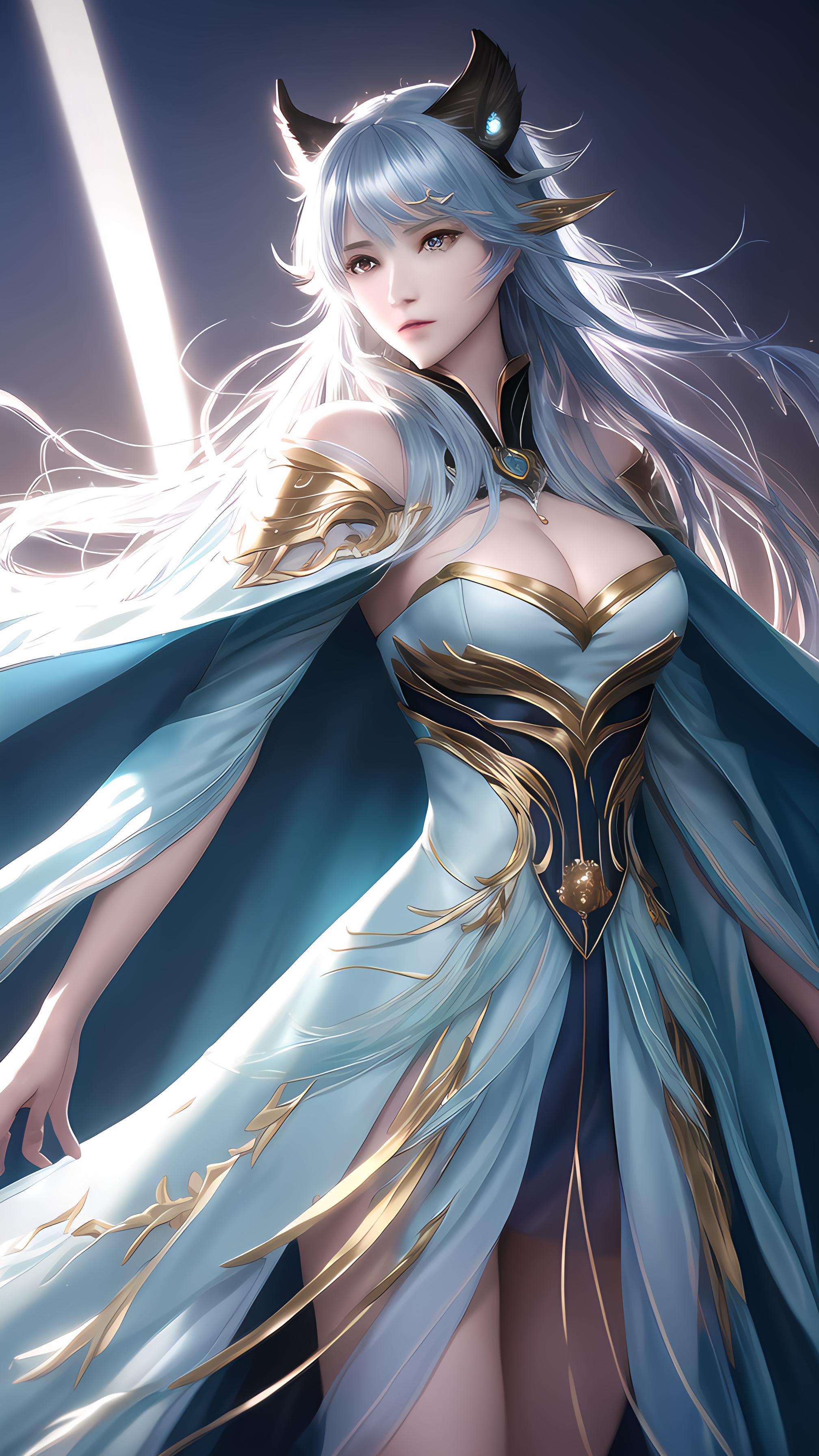 动漫壁纸 蓝衣恶魔少女