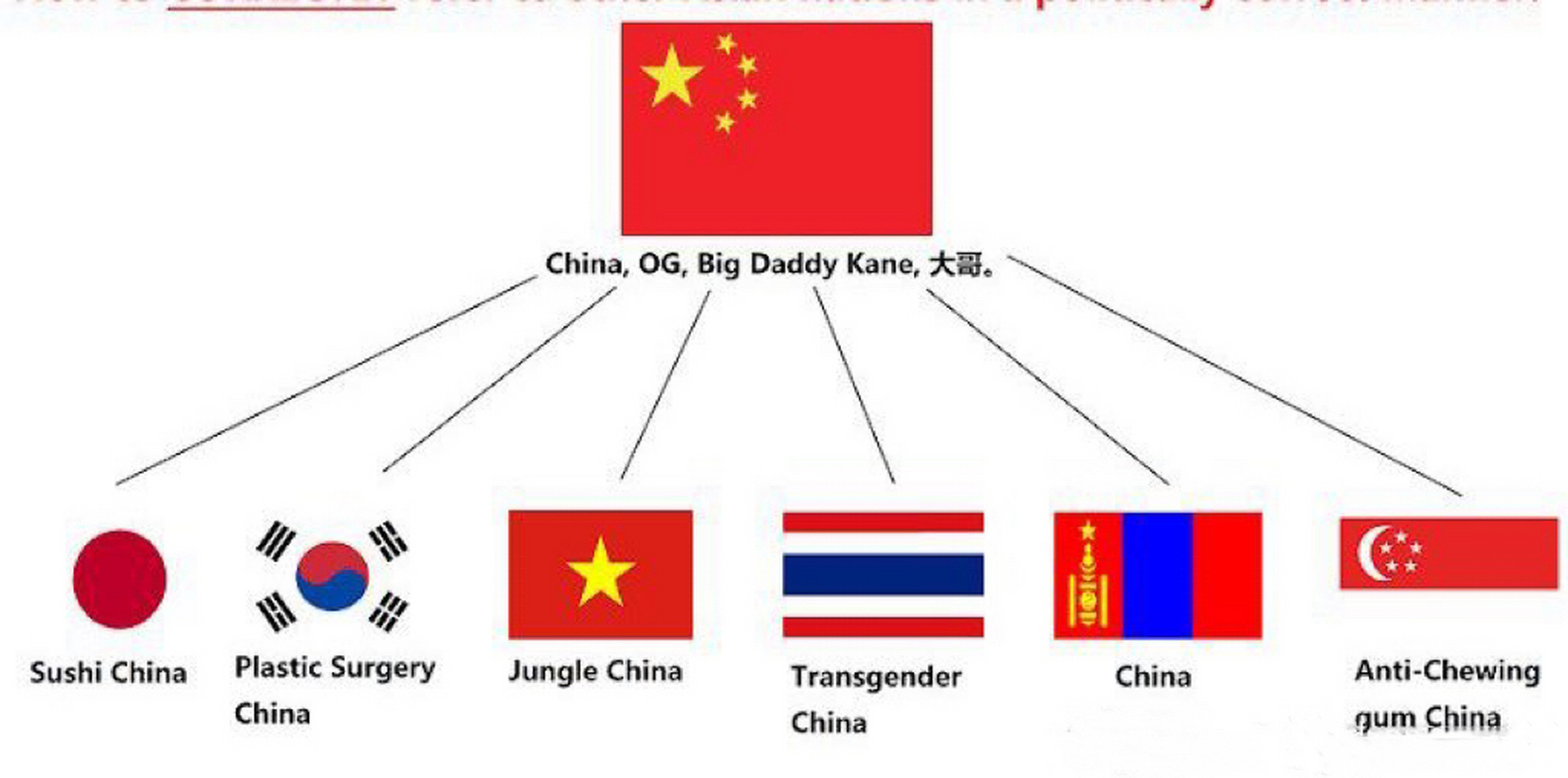西方人眼中的亚洲各国:  中国是大哥;日本是寿司小中国;韩国是做整容