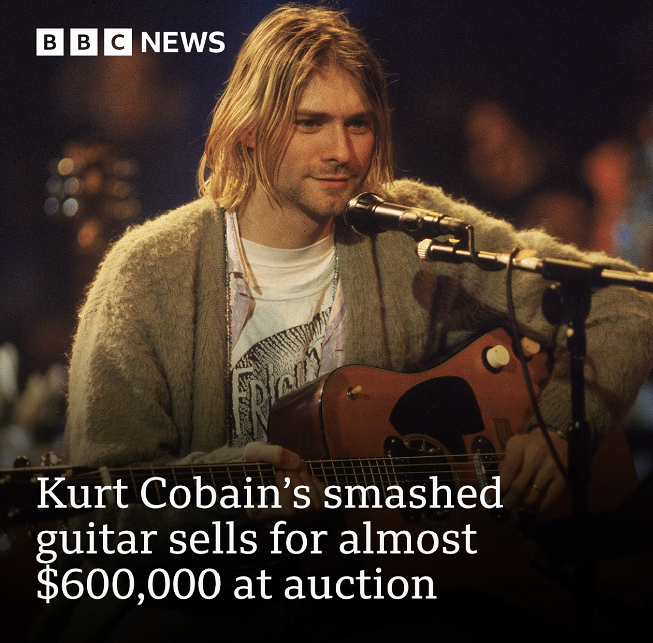 涅槃乐队主唱科特·柯本损坏的一个已经不能永的吉他,竟然在拍卖会上