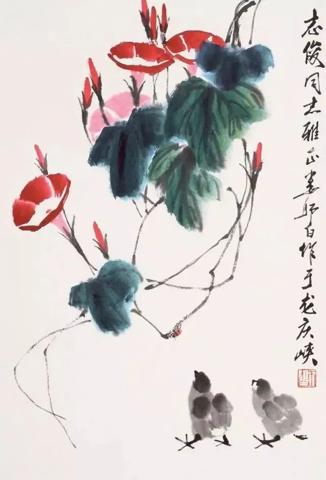 葉似青雲剪,花如碧玉凌:牽牛花詩詞20首,婁師白筆下牽牛花32幅