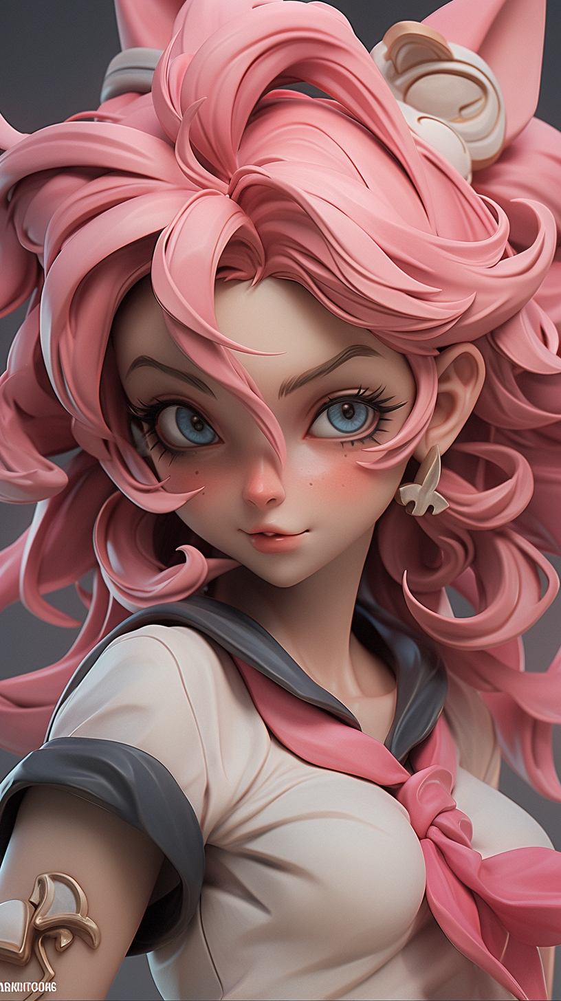 「ai绘画」3d风格粉发少女