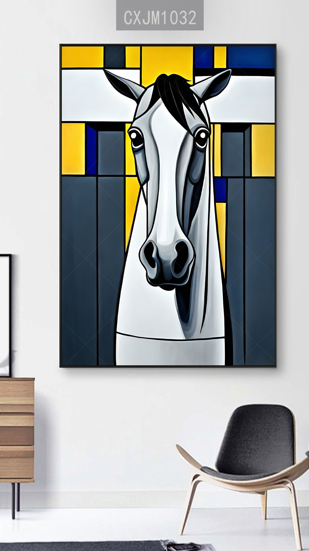 ai绘画大行其道,创意抽象几何马到成功玄关装饰画图片素材