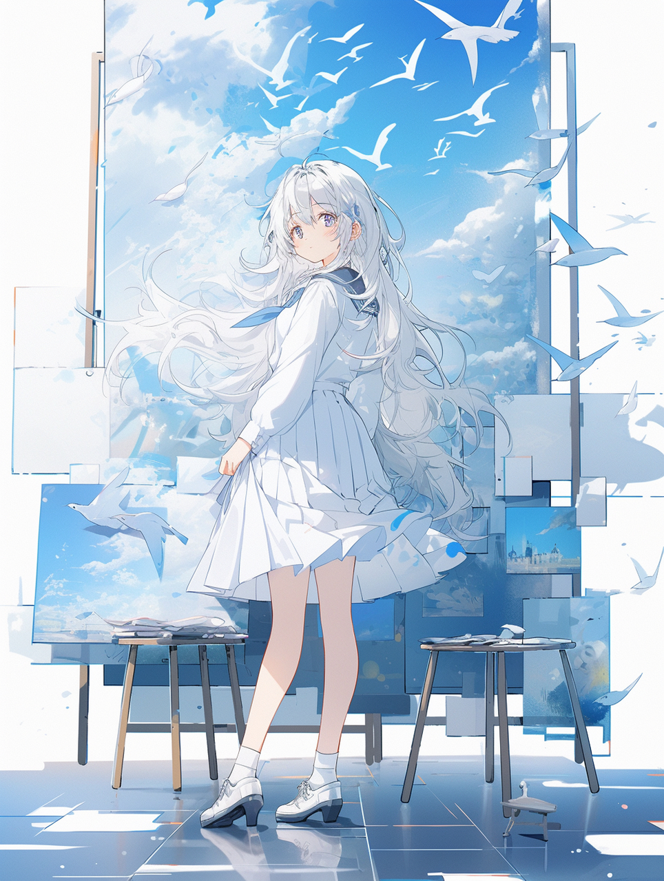 二次元# 一缕白衣宛如画布中跃出的飞鸟,一点回眸叫人在境梦中如橙珑