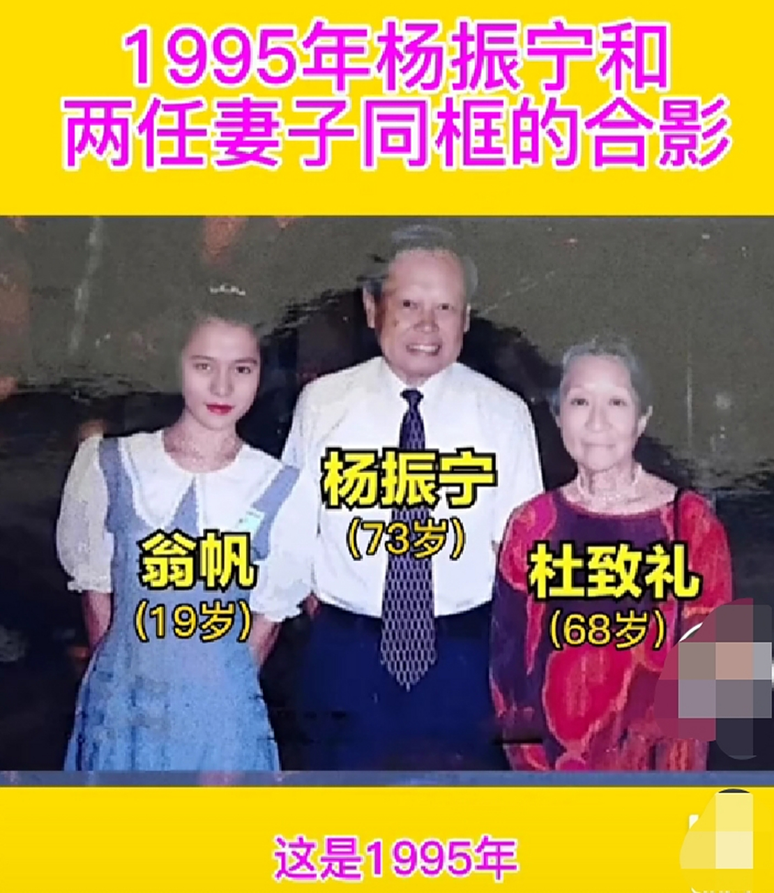 这是1995年,杨振宁和两任妻子同框合影#老照片#杜致礼  振宁和他的