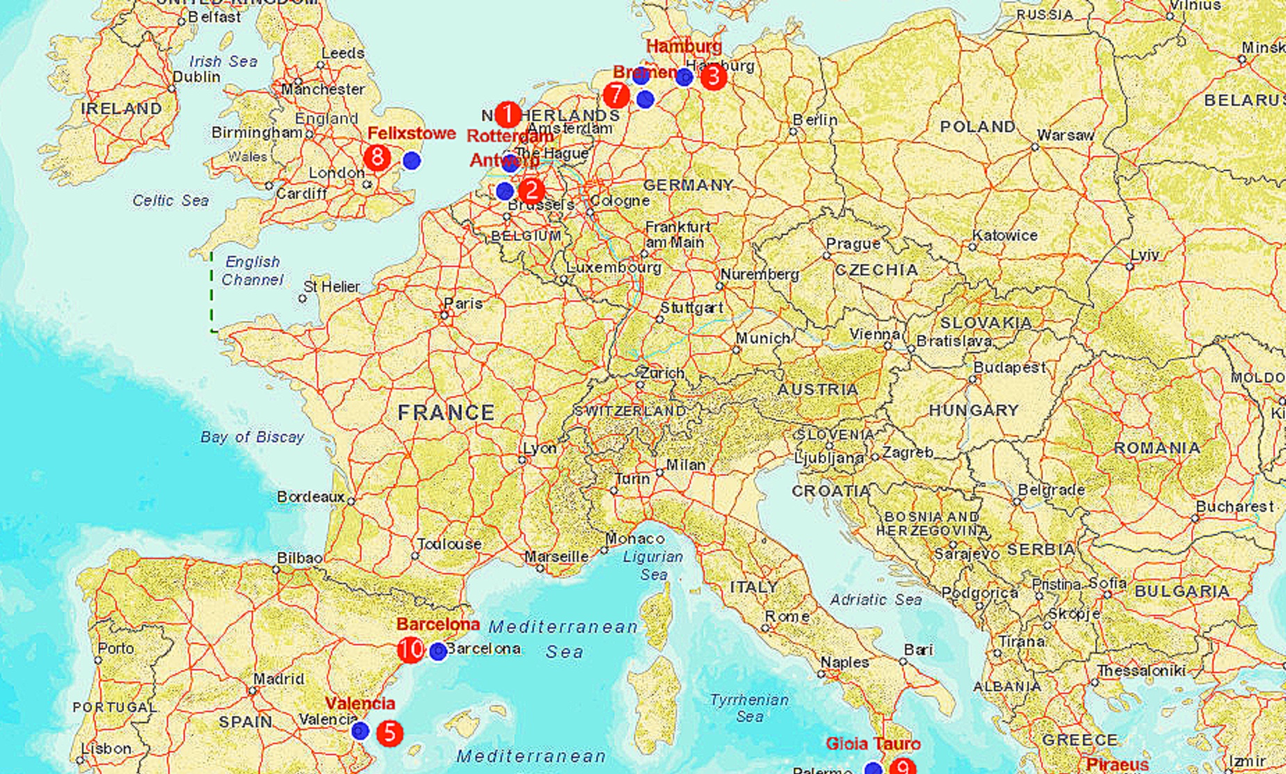 欧洲十大集装箱港口