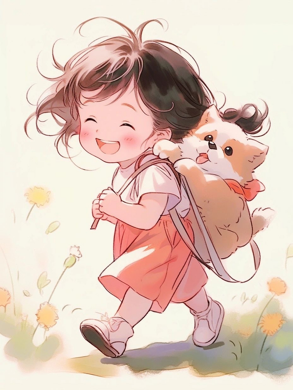 可爱的小女孩和狗狗,最和谐的画面[心]#头像# #可爱# #治愈