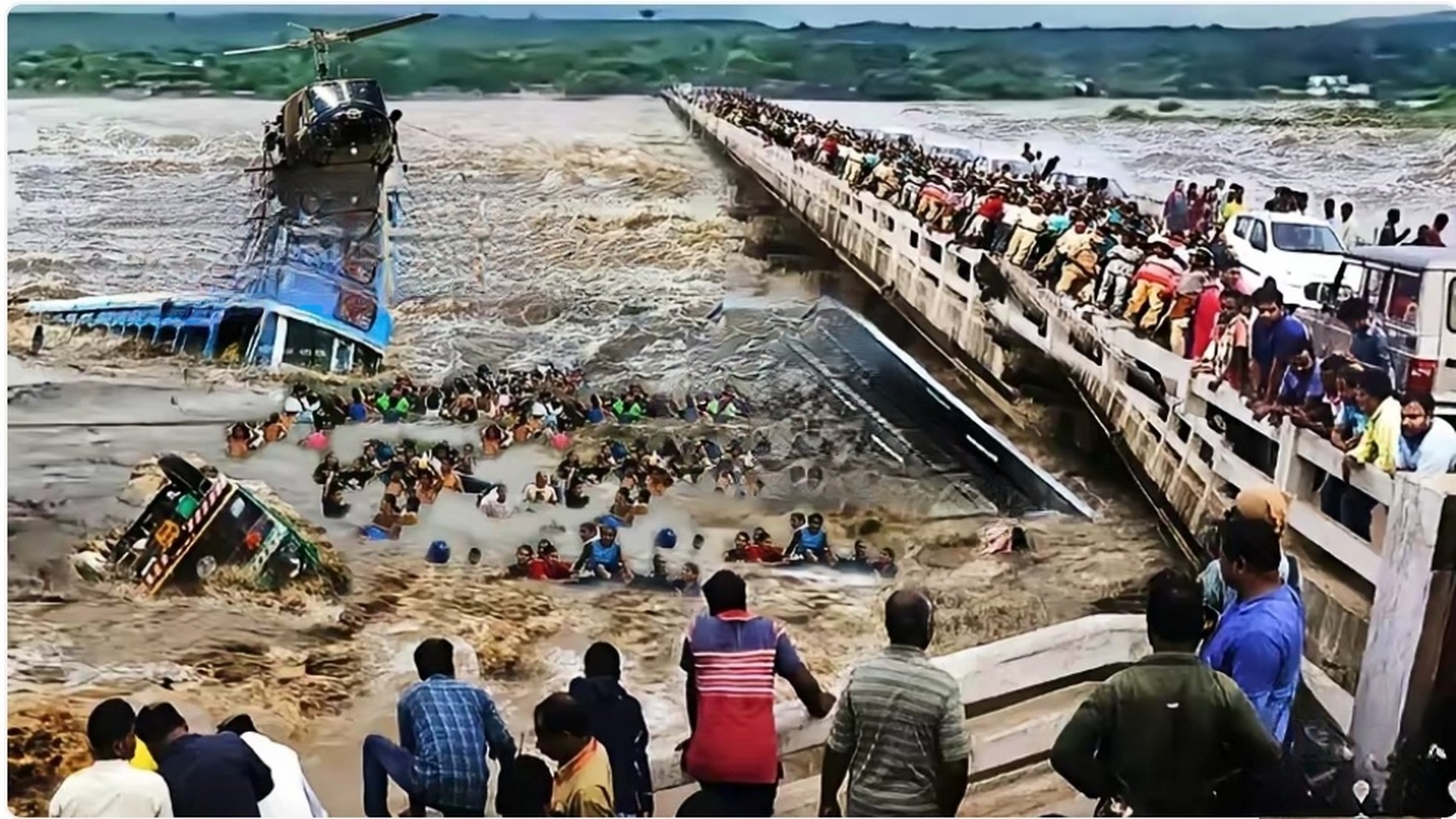 洪水爆发后惊险一幕[惊恐][惊恐]桥梁和车辆瞬间被淹没#洪水无情