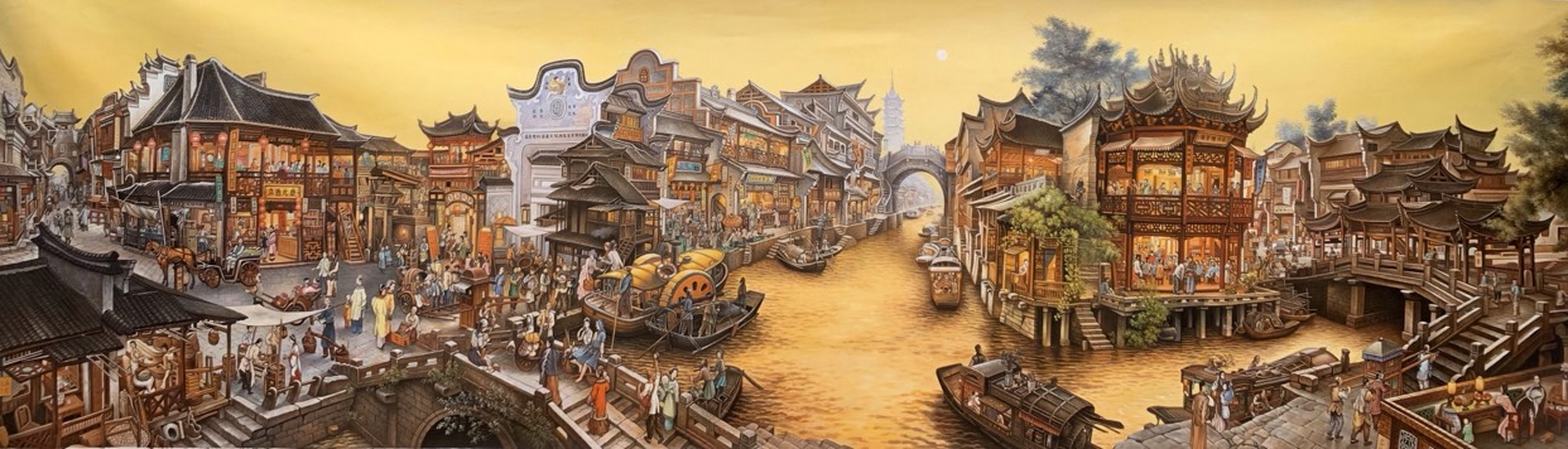 《南乡旧梦》张嘉应老师作品 巨幅精品油画《南乡旧梦》120x400cm,张