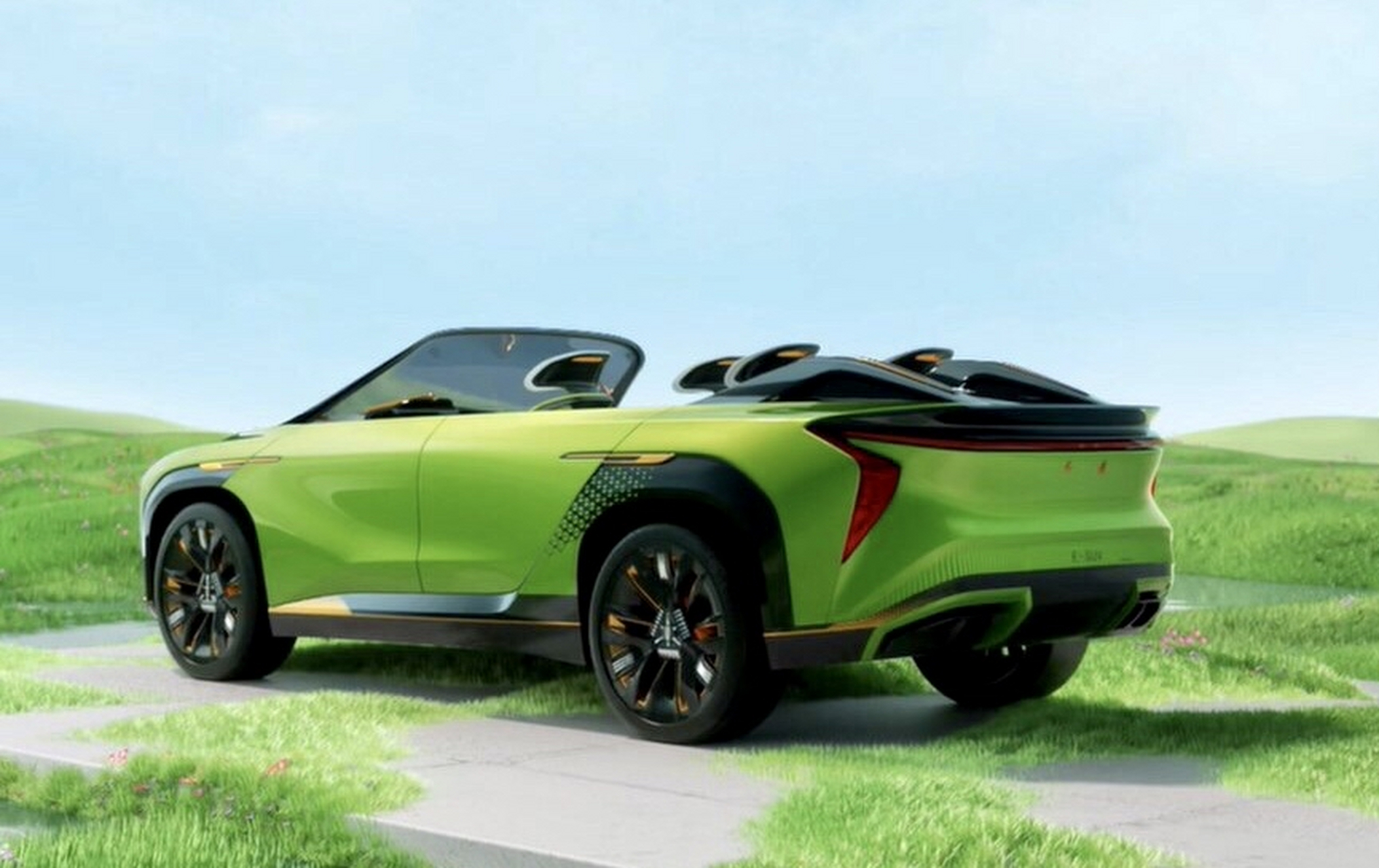 红旗敞篷车,荧光绿显得是那么的俏皮可爱!