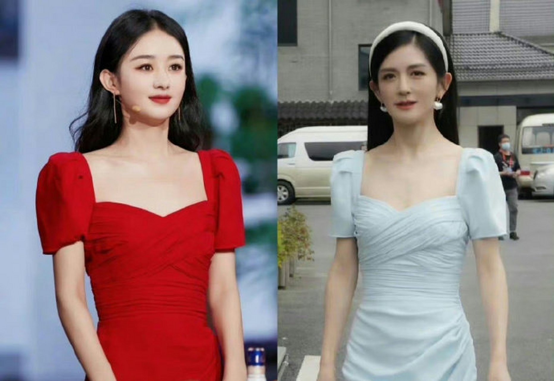 谢娜和赵丽颖又撞衫了,这是穿的同款不同色吧!谁家粉丝多谁就好看