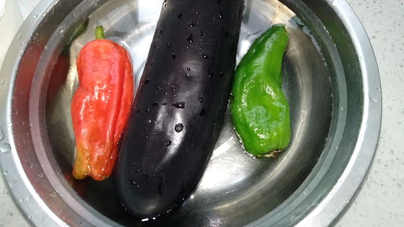 茄子青椒一起炒,卷着油条大饼,简单又美味