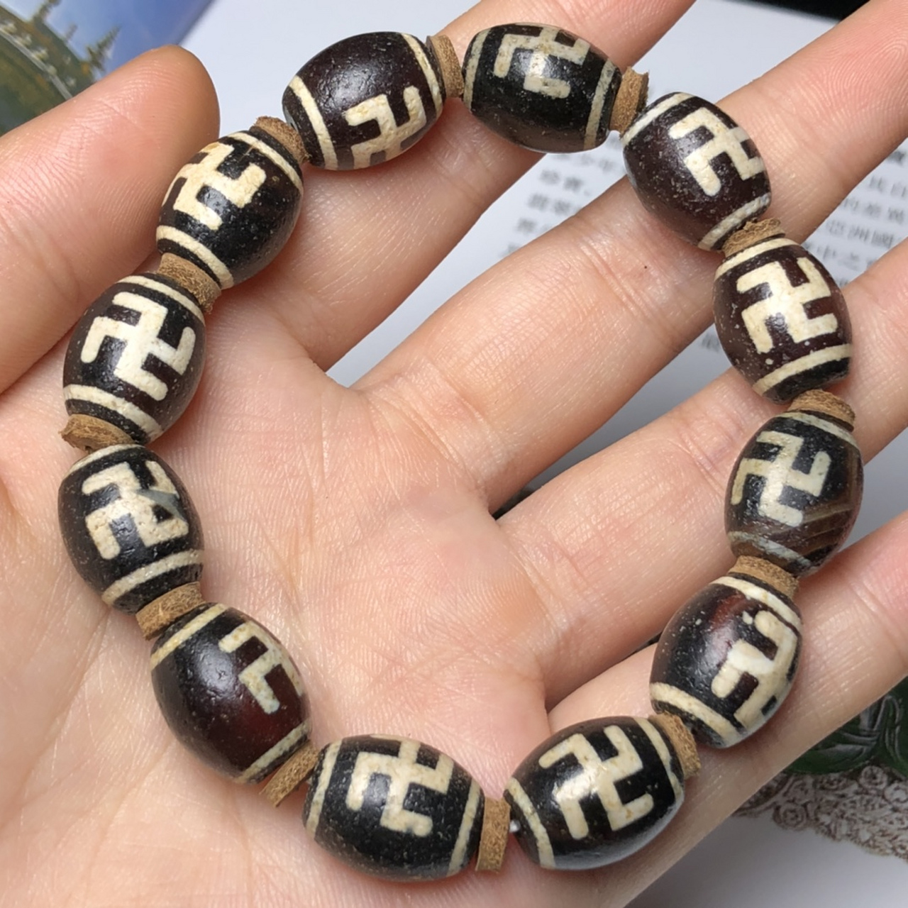 藏区回流老料万字天珠手链 尺寸:15*12毫米*12颗 一颗可以改变运势的