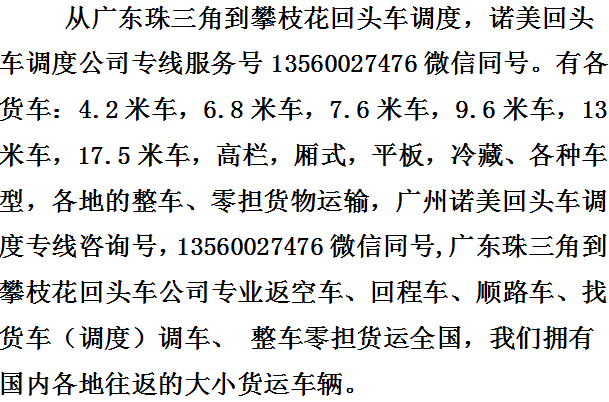 深圳中山惠州到攀枝花回頭車回程車網絡設計信息運輸和存貨