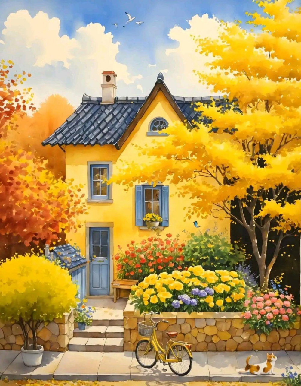 绘画作品:以黄色为主色调的房子,很温馨,很温暖,很阳光,很治愈,总有
