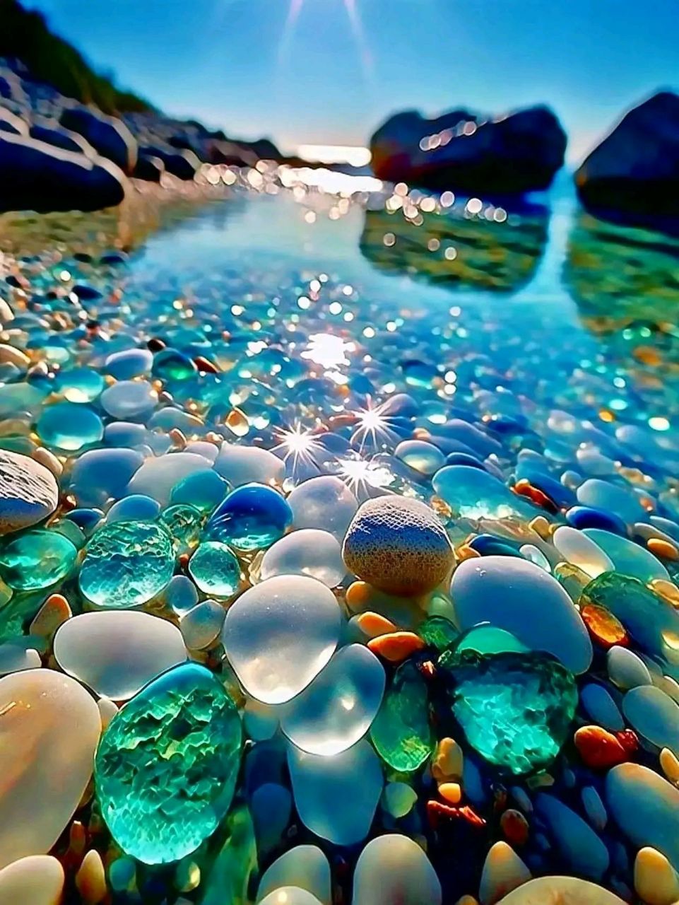 治愈系沙滩七彩石,色彩斑斓,晶莹剔透,璀璨夺目,如同一幅美轮美奂的