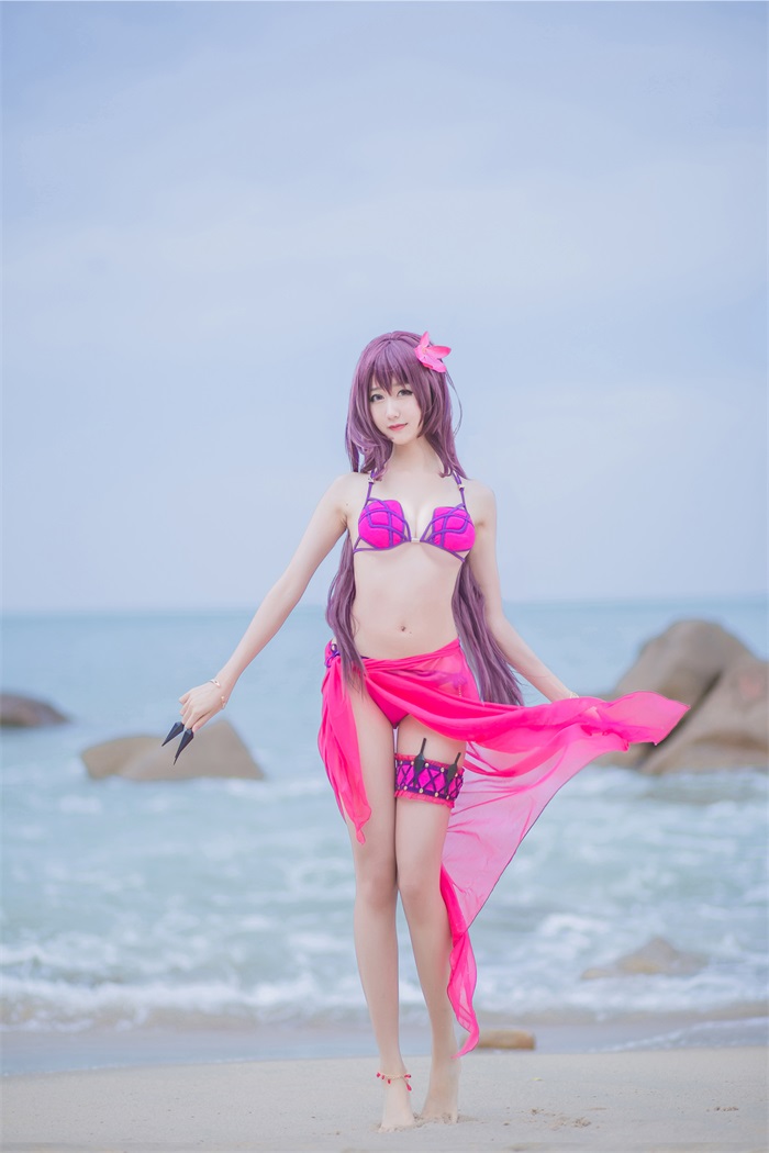 网荭Coser@木绵绵OwO – 户外粉色泳衣斯卡哈 [21P/45MB]