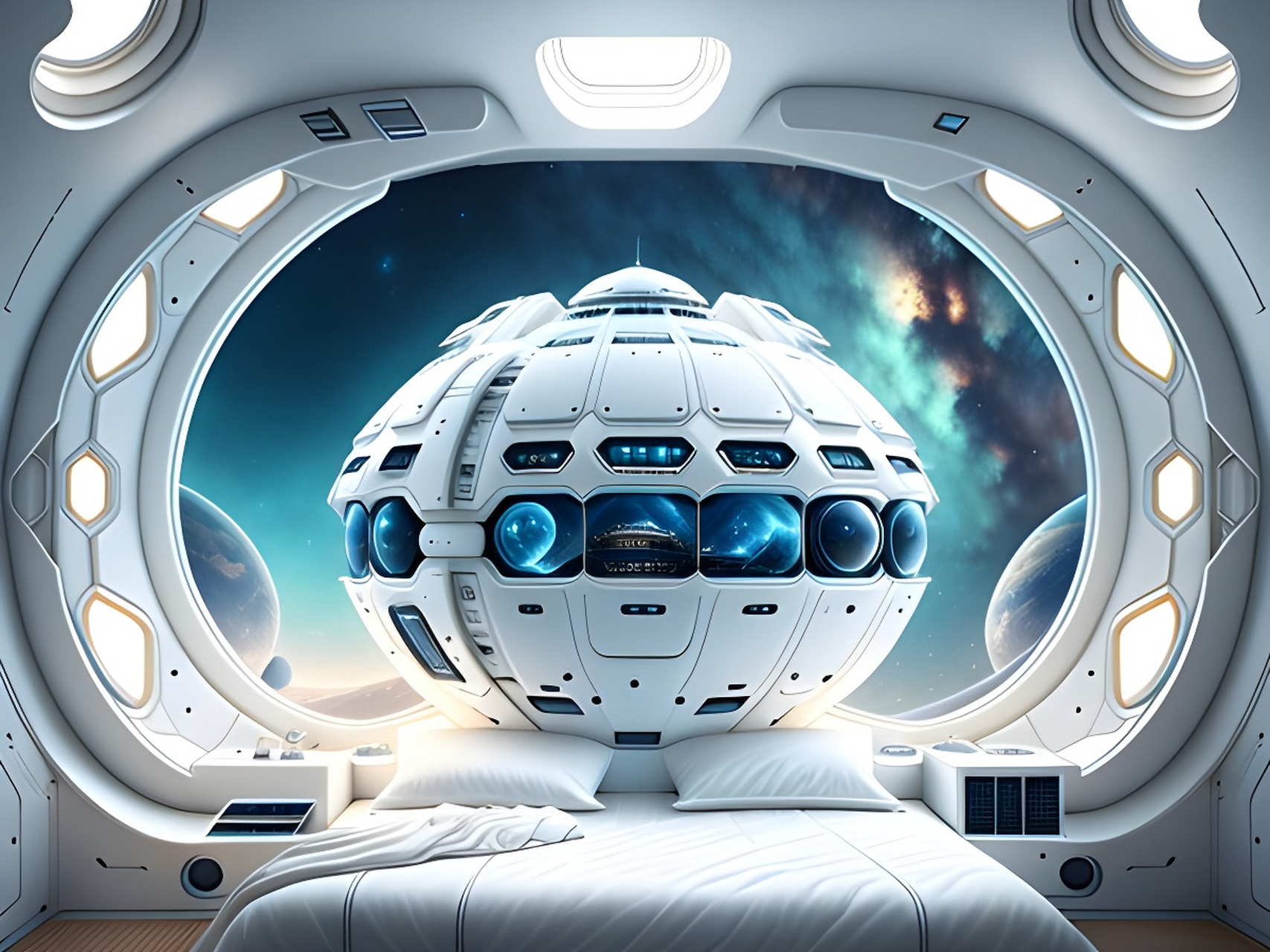 卧室「太空舱」壁纸[比心] #科幻#  #二次元美图#  #百度ai绘图黑科技