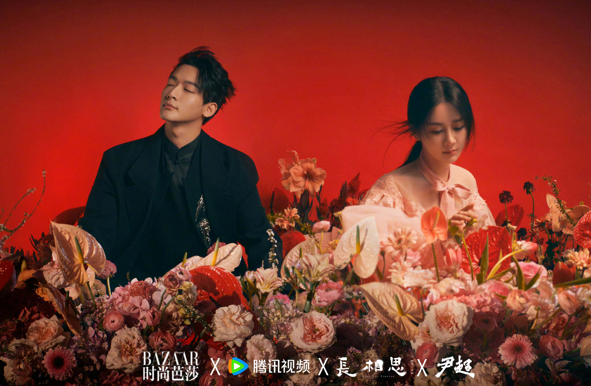 杨紫和张晚意的时尚芭莎大片,亭台楼阁,万紫千红,很有意境.