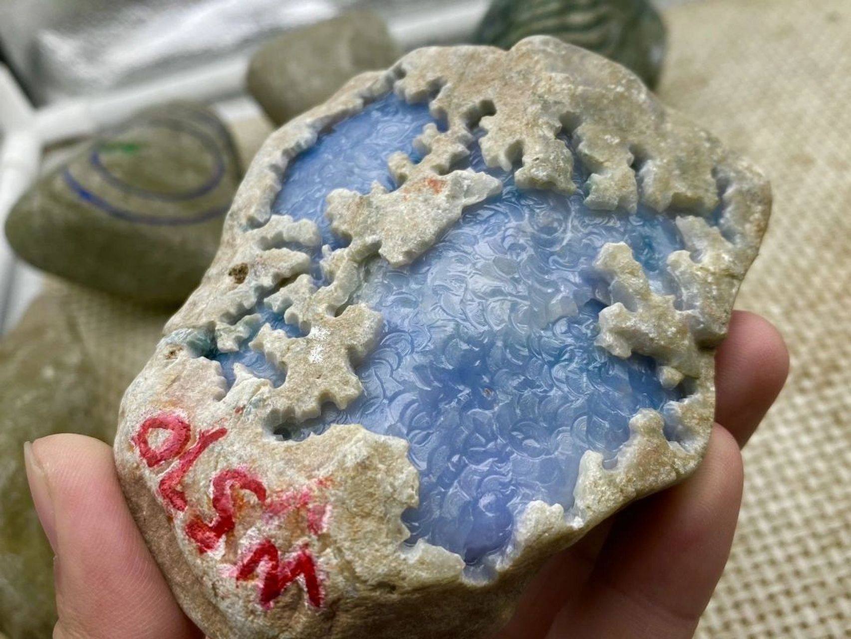 翡翠原石# #点击头像看直播# 木那开窗紫罗兰牌子料,重量480克,尺寸