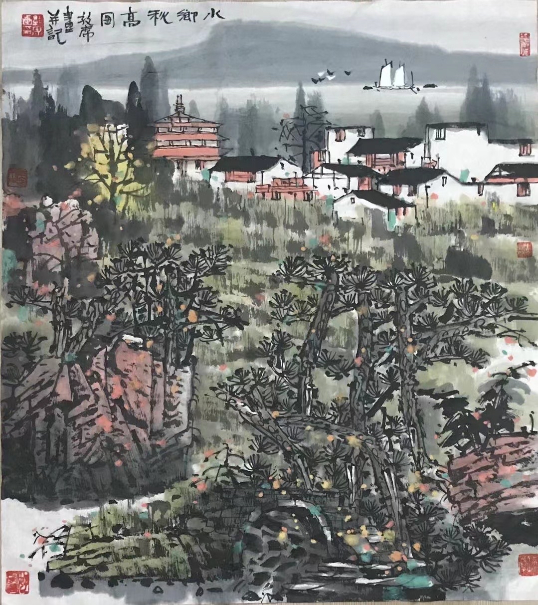 画家林敦席的彩墨山水画中处处体现着诗情,意境高远深邃