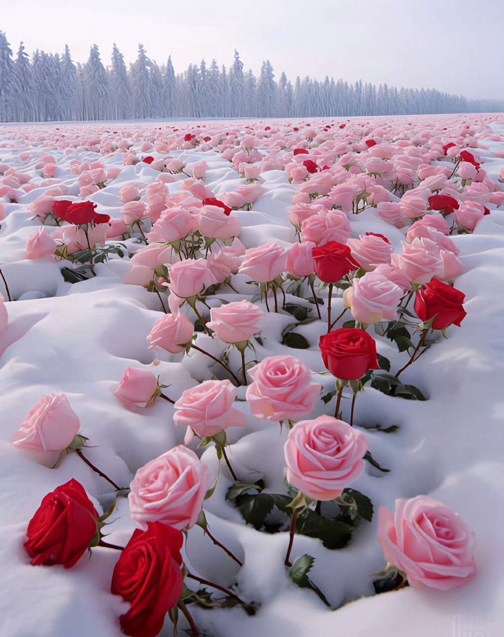 冬天的第一张照片# 浪漫的雪地玫瑰