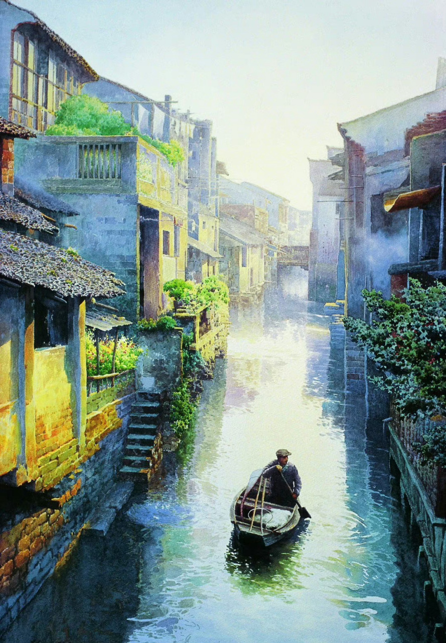 《江南水乡》 画家:黄有维 676767 #绘画欣赏