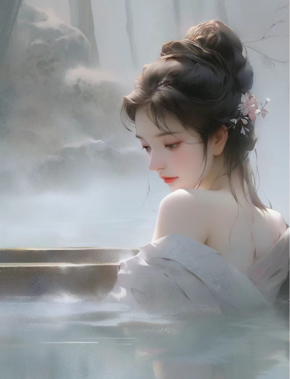 香脸半开娇旖旎,当庭际,玉人浴出新妆洗